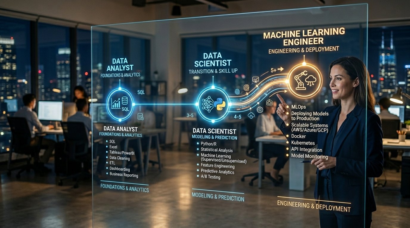 data science career roadmap data analyst to machine learning engineer path