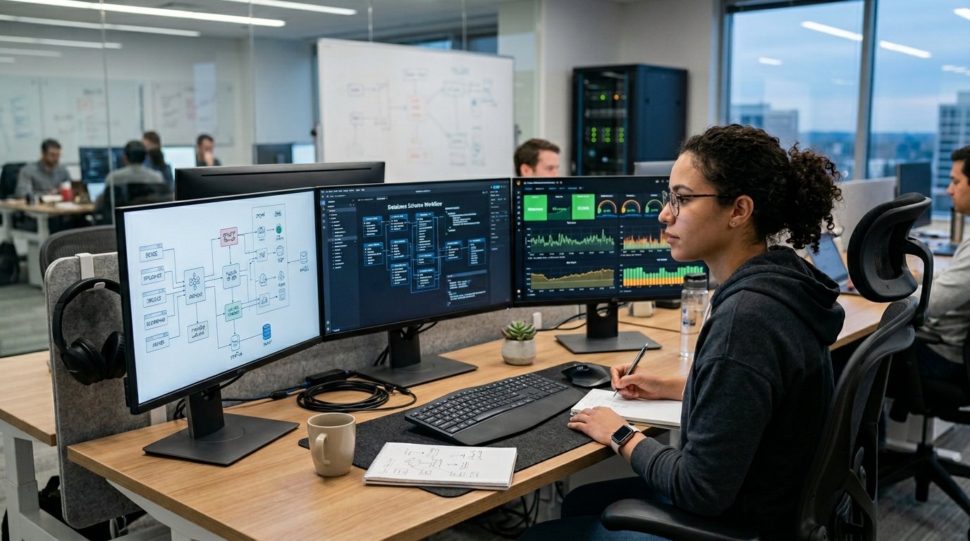 Backend engineer designing API architecture database systems and scalable backend software solutions