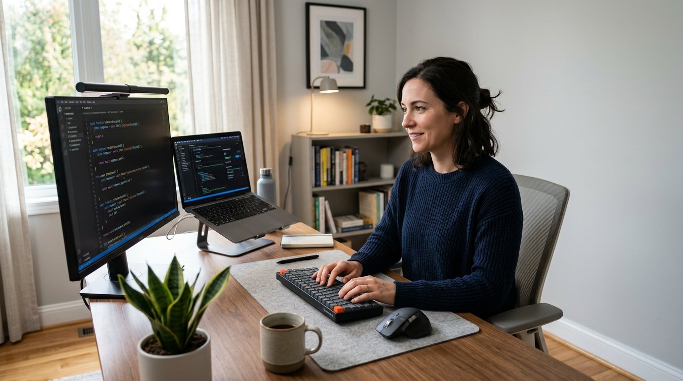Remote software developer working from a home office on a software engineering project