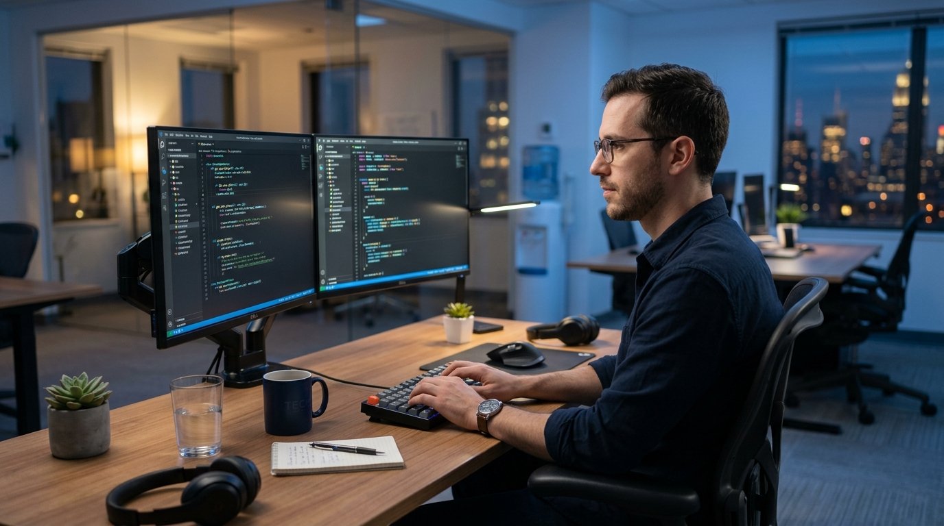 Software Development & Engineering Jobs recruit working on a modern coding setup for software development and engineering jobs