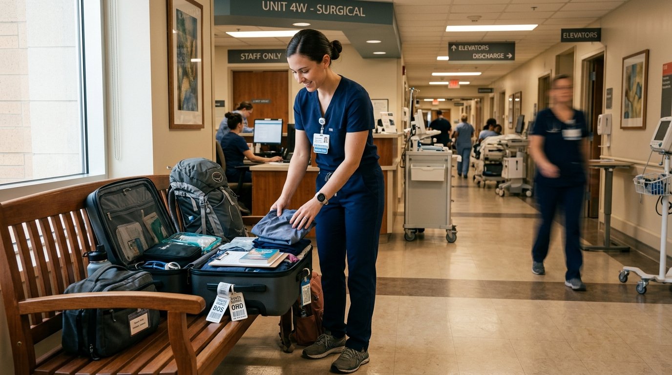 Travel nurse preparing for assignment